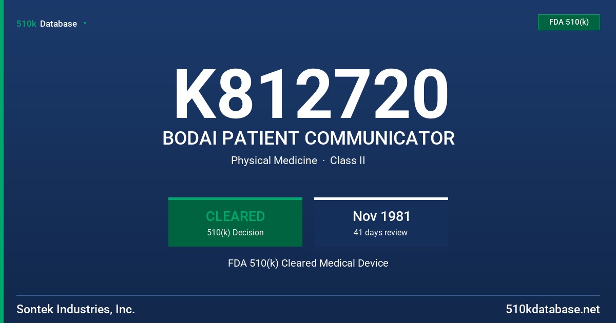 K812720 BODAI PATIENT COMMUNICATOR FDA 510(k) Cleared Medical Device