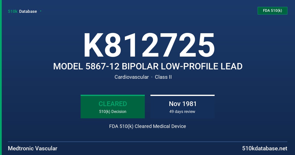 K812725 MODEL 5867-12 BIPOLAR LOW-PROFILE LEAD FDA 510(k) Cleared Medical Device