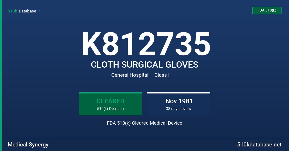 K812735 CLOTH SURGICAL GLOVES FDA 510(k) Cleared Medical Device