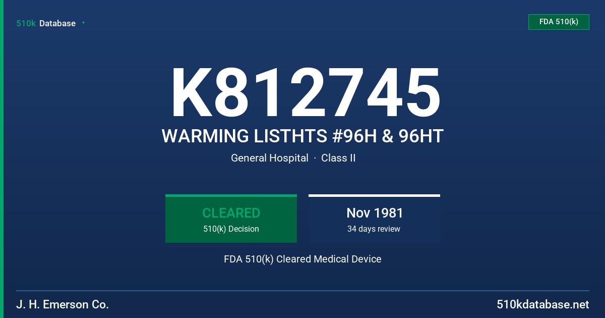 K812745 WARMING LISTHTS #96H & 96HT FDA 510(k) Cleared Medical Device
