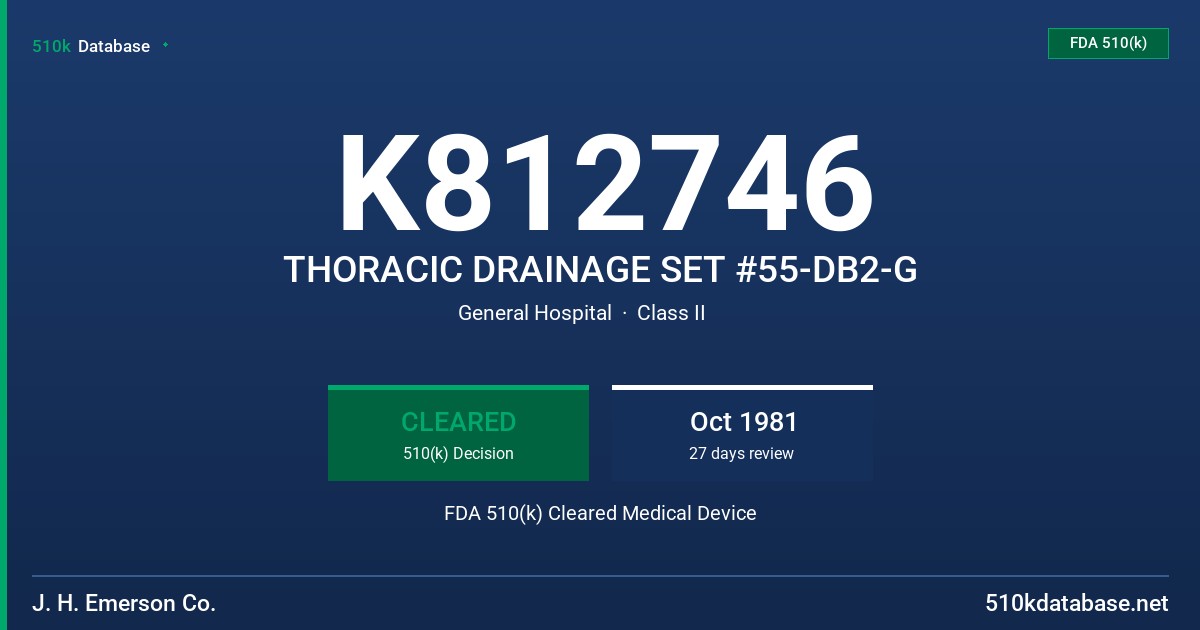 K812746 THORACIC DRAINAGE SET #55-DB2-G FDA 510(k) Cleared Medical Device