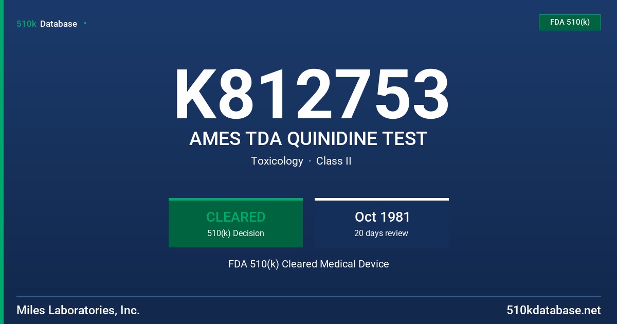 K812753 AMES TDA QUINIDINE TEST FDA 510(k) Cleared Medical Device