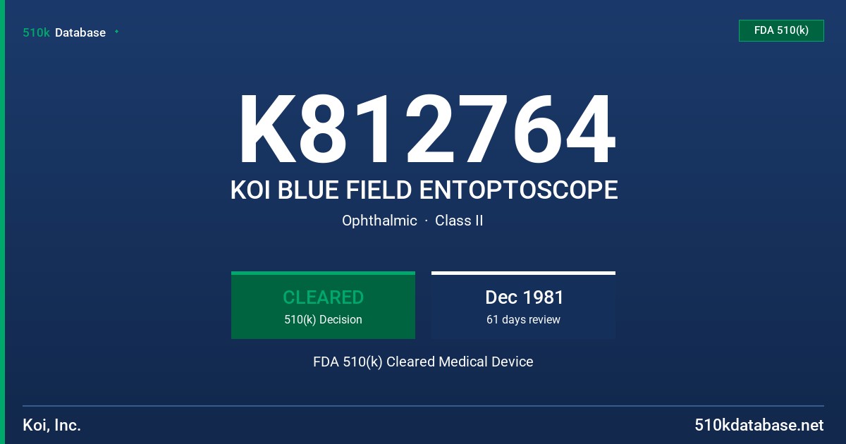 K812764 KOI BLUE FIELD ENTOPTOSCOPE FDA 510(k) Cleared Medical Device