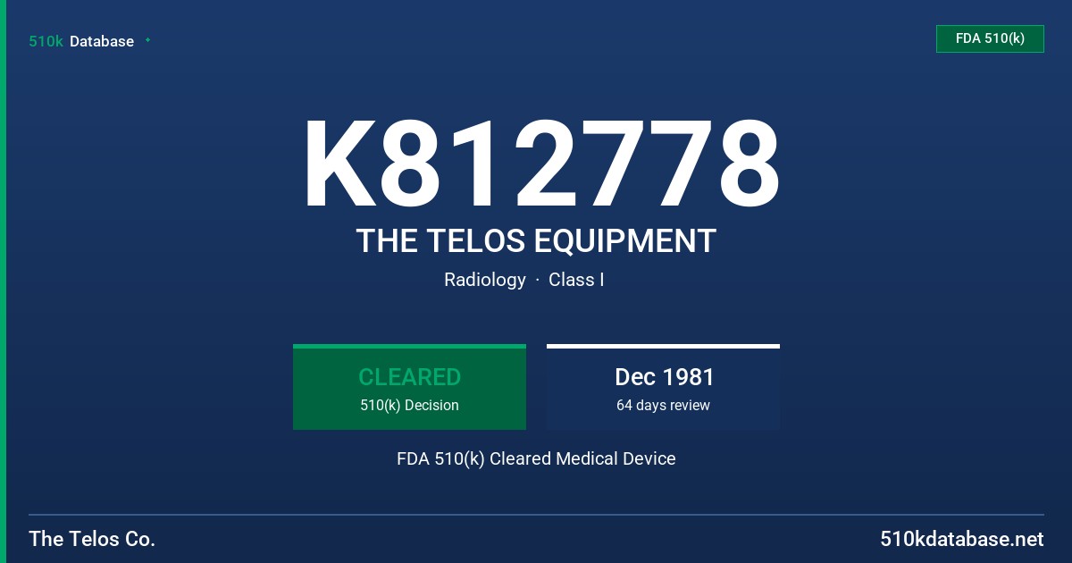 K812778 THE TELOS EQUIPMENT FDA 510(k) Cleared Medical Device