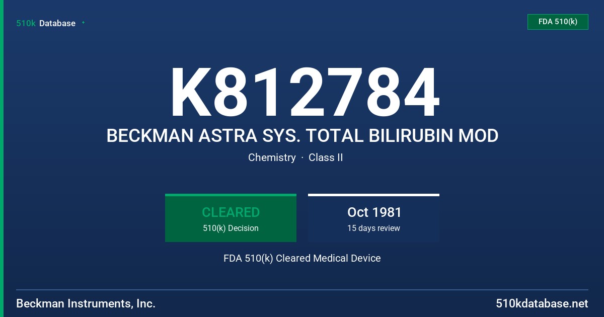 K812784 BECKMAN ASTRA SYS. TOTAL BILIRUBIN MOD FDA 510(k) Cleared Medical Device