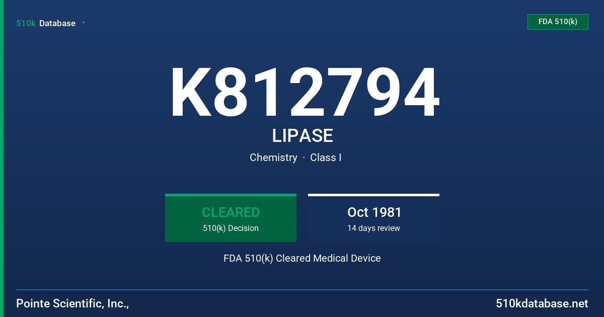 K812794 LIPASE FDA 510(k) Cleared Medical Device