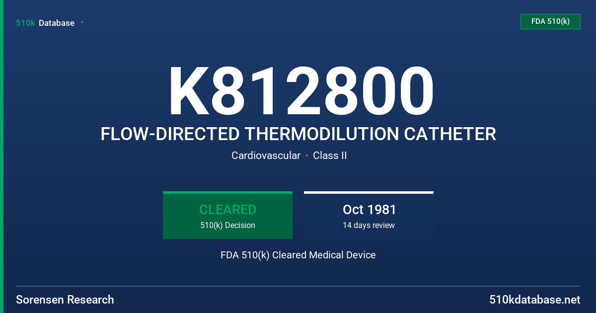 K812800 FLOW-DIRECTED THERMODILUTION CATHETER FDA 510(k) Cleared Medical Device