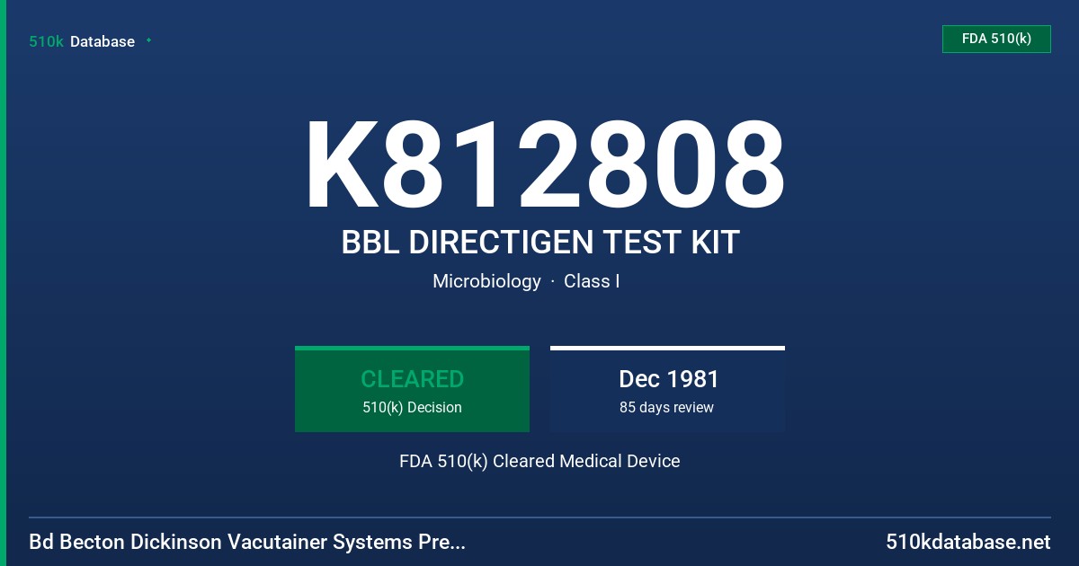 K812808 BBL DIRECTIGEN TEST KIT FDA 510(k) Cleared Medical Device