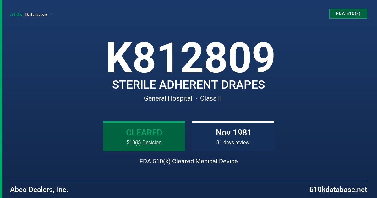 K812809 STERILE ADHERENT DRAPES FDA 510(k) Cleared Medical Device