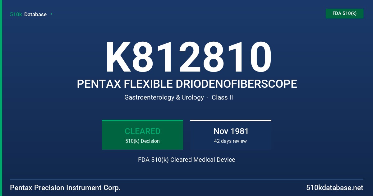 K812810 PENTAX FLEXIBLE DRIODENOFIBERSCOPE FDA 510(k) Cleared Medical Device