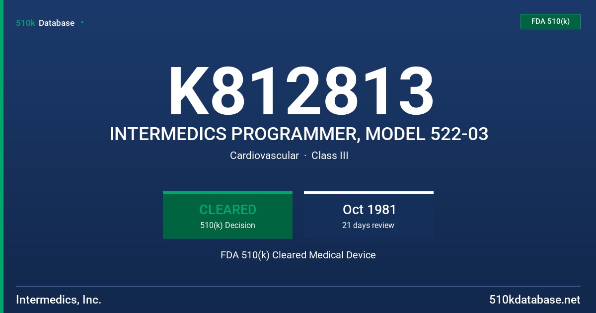 K812813 INTERMEDICS PROGRAMMER, MODEL 522-03 FDA 510(k) Cleared Medical Device