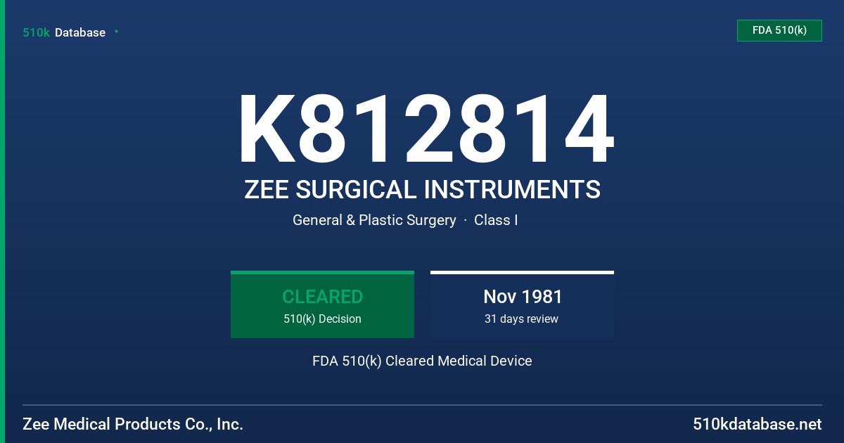 K812814 ZEE SURGICAL INSTRUMENTS FDA 510(k) Cleared Medical Device
