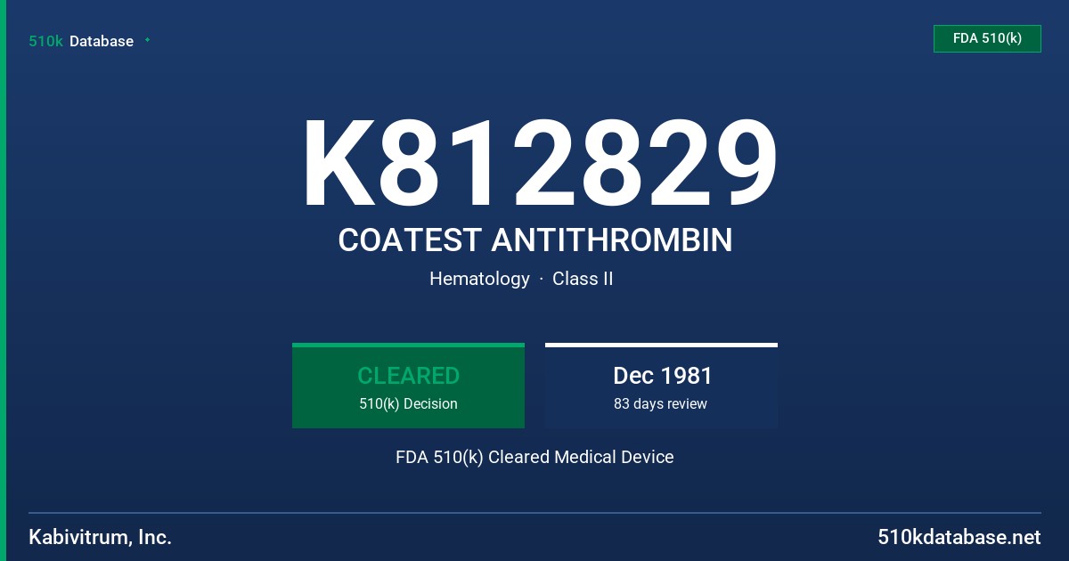 K812829 COATEST ANTITHROMBIN FDA 510(k) Cleared Medical Device