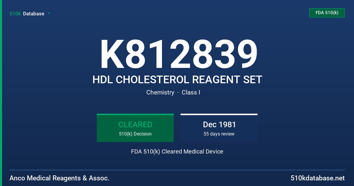 K812839 HDL CHOLESTEROL REAGENT SET FDA 510(k) Cleared Medical Device
