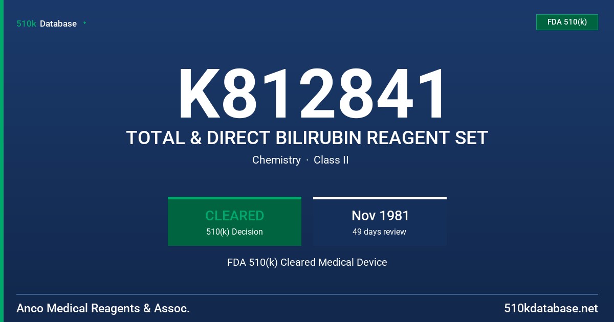 K812841 TOTAL & DIRECT BILIRUBIN REAGENT SET FDA 510(k) Cleared Medical Device