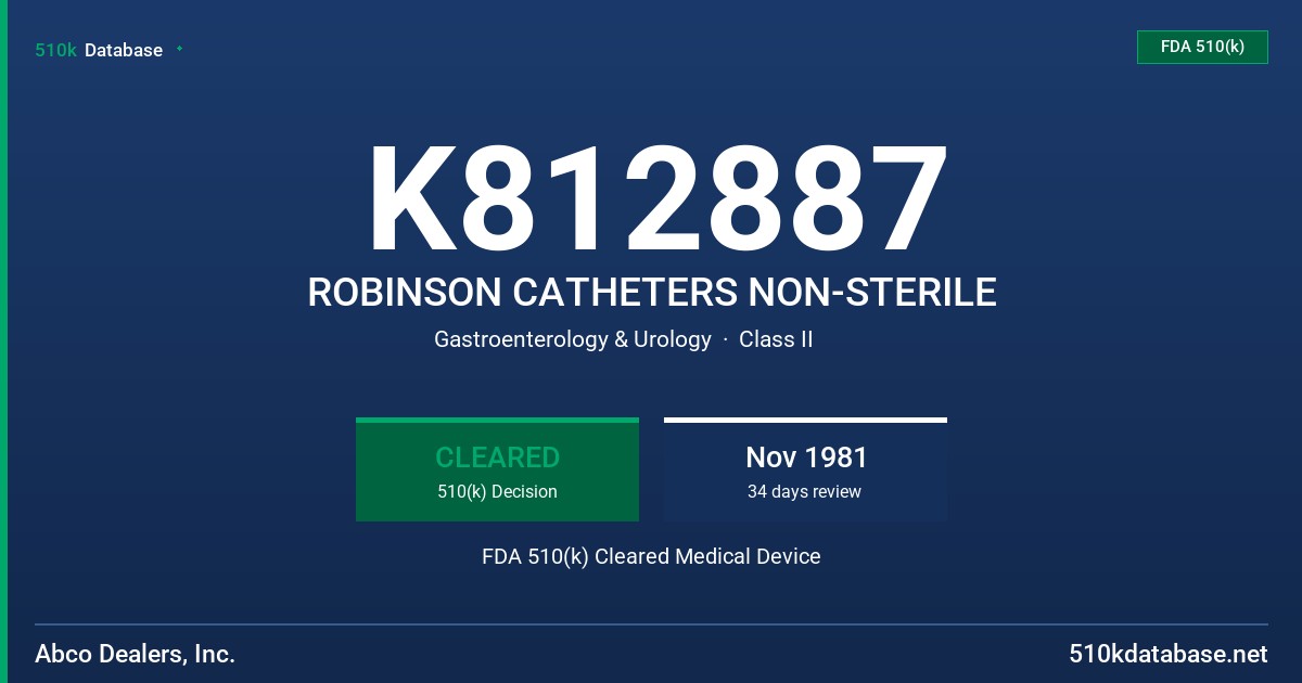 K812887 ROBINSON CATHETERS NON-STERILE FDA 510(k) Cleared Medical Device