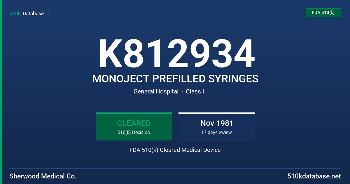 K812934 MONOJECT PREFILLED SYRINGES FDA 510(k) Cleared Medical Device