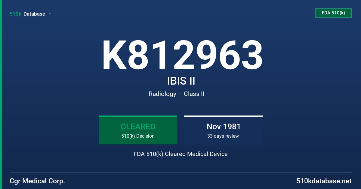 K812963 IBIS II FDA 510(k) Cleared Medical Device