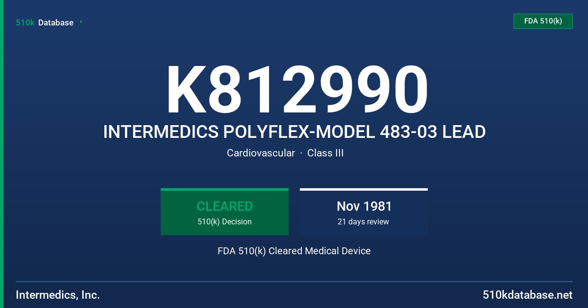 K812990 INTERMEDICS POLYFLEX-MODEL 483-03 LEAD FDA 510(k) Cleared Medical Device