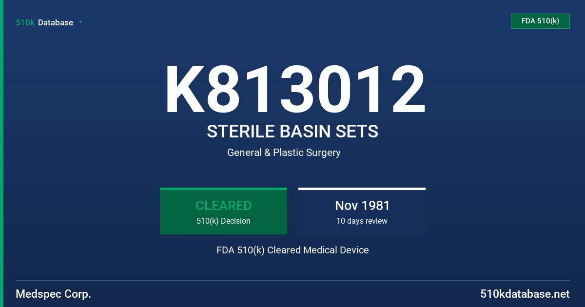 K813012 STERILE BASIN SETS FDA 510(k) Cleared Medical Device