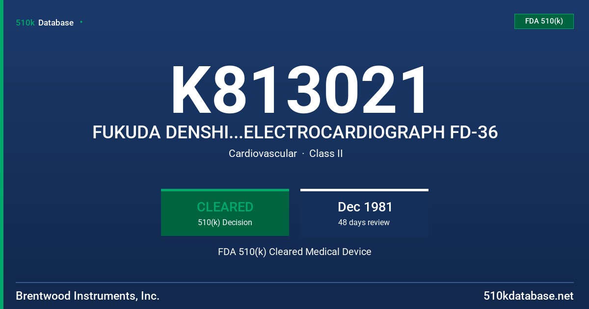 K813021 FUKUDA DENSHI...ELECTROCARDIOGRAPH FD-36 FDA 510(k) Cleared Medical Device