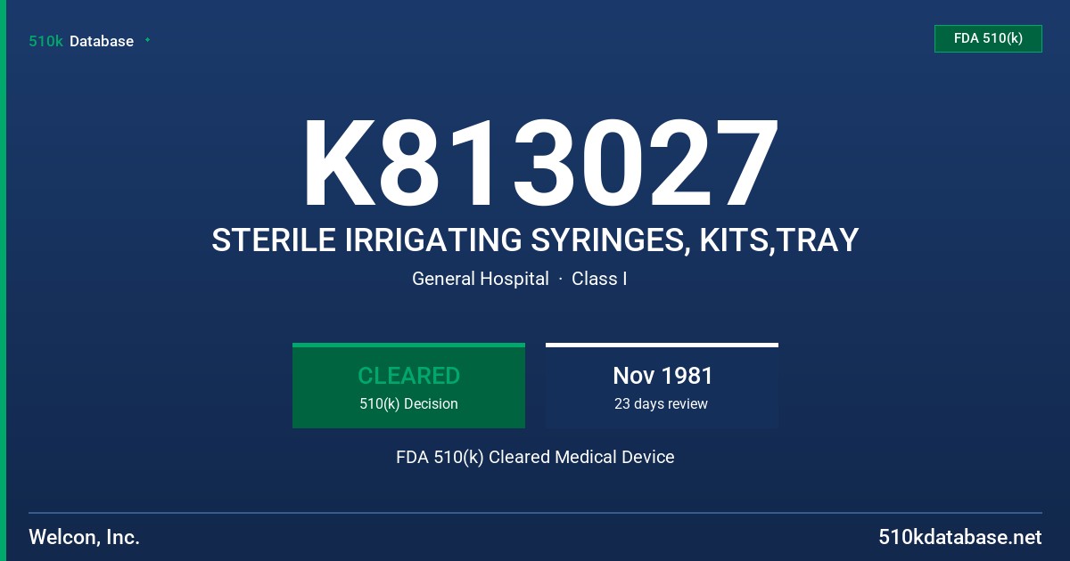 K813027 STERILE IRRIGATING SYRINGES, KITS,TRAY FDA 510(k) Cleared Medical Device