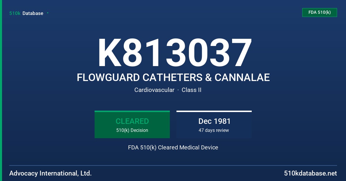 K813037 FLOWGUARD CATHETERS & CANNALAE FDA 510(k) Cleared Medical Device