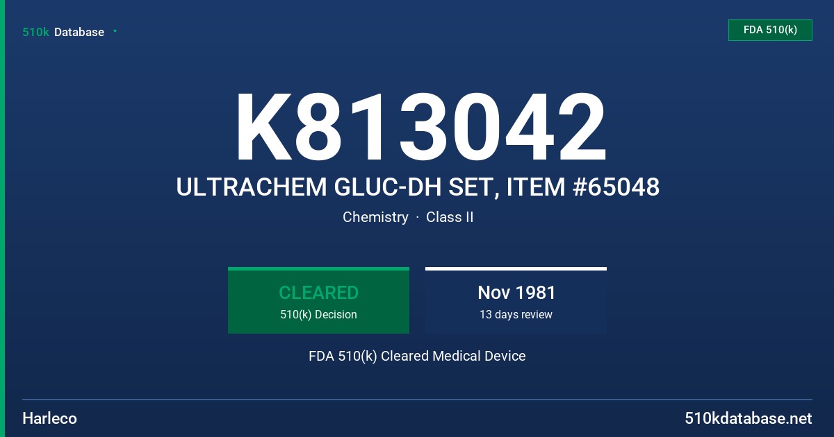 K813042 ULTRACHEM GLUC-DH SET, ITEM #65048 FDA 510(k) Cleared Medical Device