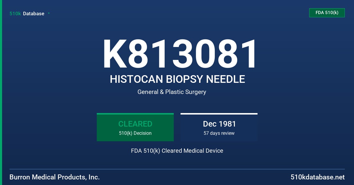 K813081 HISTOCAN BIOPSY NEEDLE FDA 510(k) Cleared Medical Device