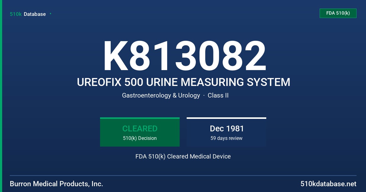 K813082 UREOFIX 500 URINE MEASURING SYSTEM FDA 510(k) Cleared Medical Device