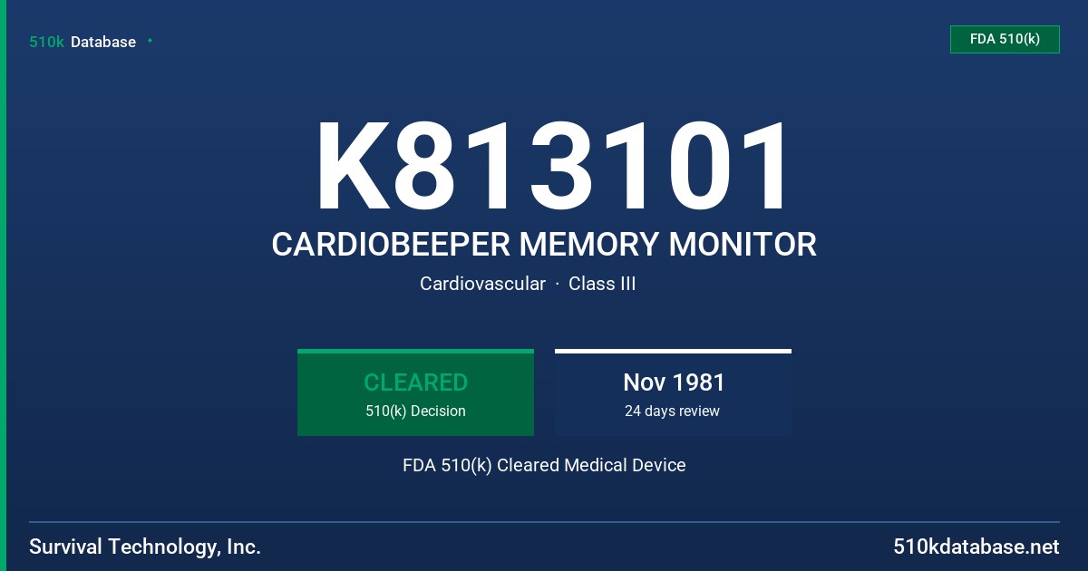 K813101 CARDIOBEEPER MEMORY MONITOR FDA 510(k) Cleared Medical Device