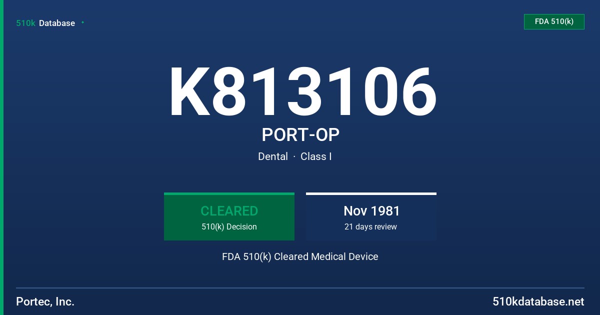 K813106 PORT-OP FDA 510(k) Cleared Medical Device