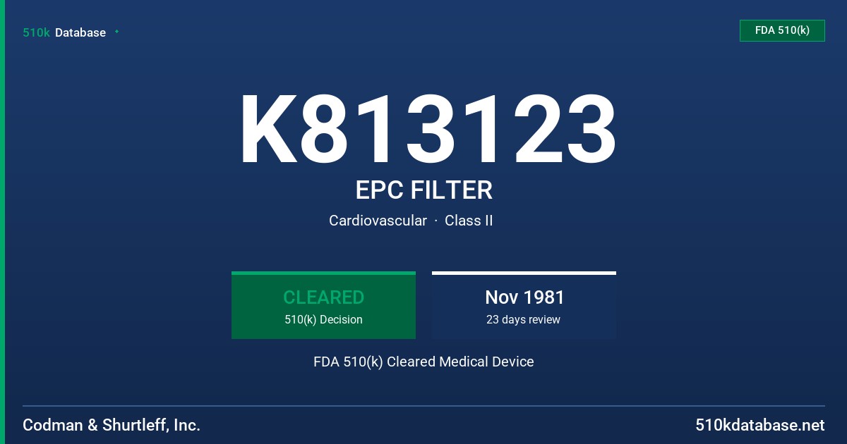 K813123 EPC FILTER FDA 510(k) Cleared Medical Device