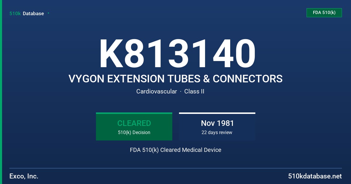 K813140 VYGON EXTENSION TUBES & CONNECTORS FDA 510(k) Cleared Medical Device