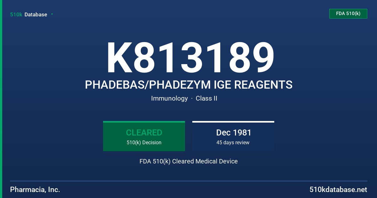 K813189 PHADEBAS/PHADEZYM IGE REAGENTS FDA 510(k) Cleared Medical Device