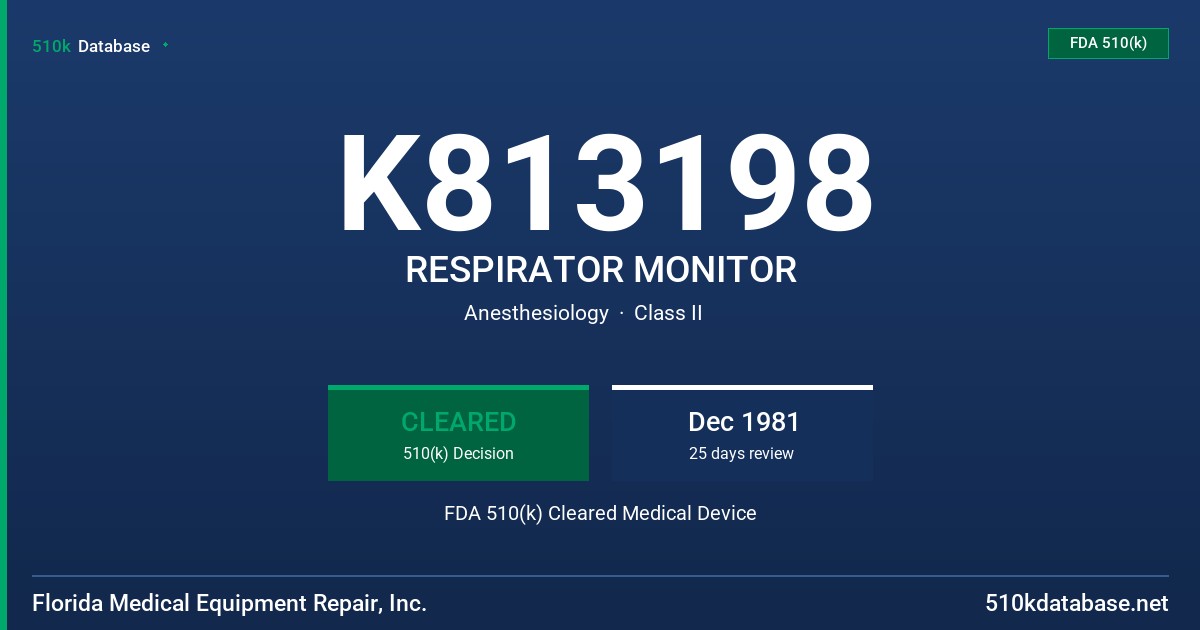 K813198 RESPIRATOR MONITOR FDA 510(k) Cleared Medical Device