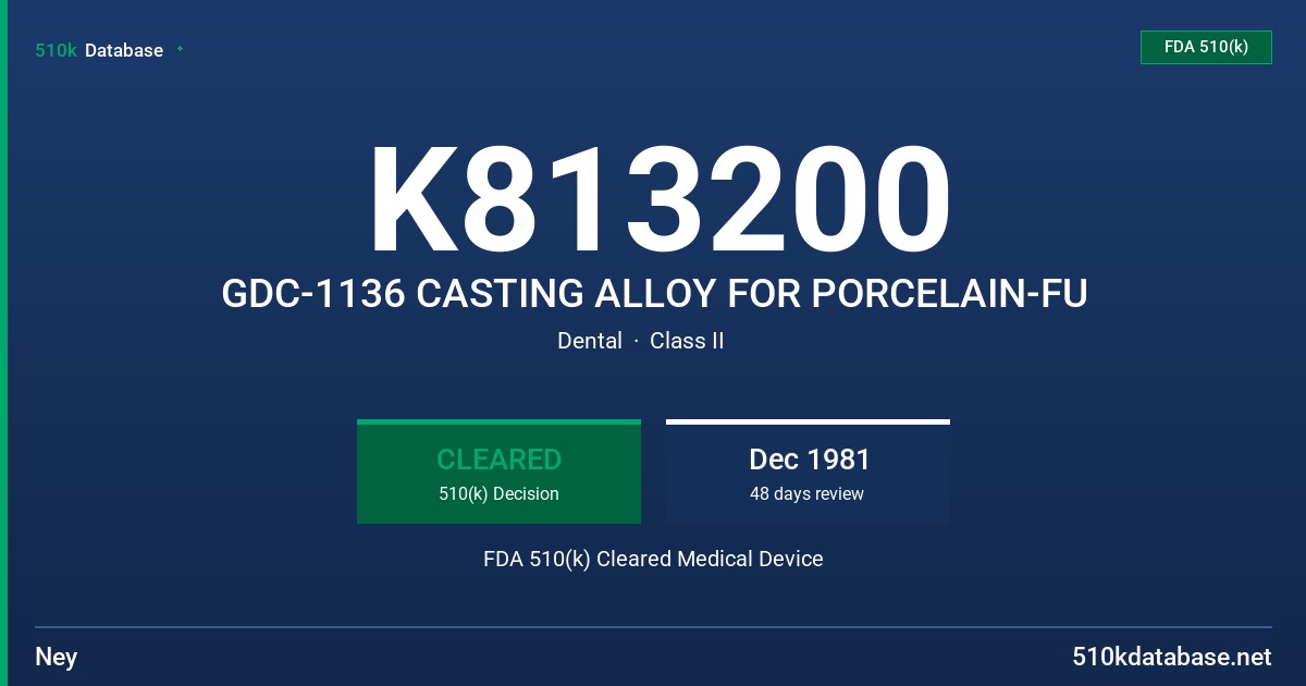 K813200 GDC-1136 CASTING ALLOY FOR PORCELAIN-FU FDA 510(k) Cleared Medical Device