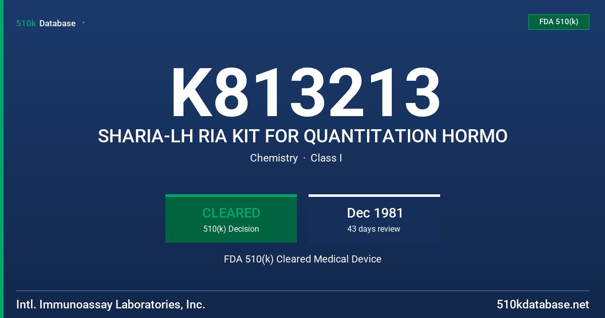 K813213 SHARIA-LH RIA KIT FOR QUANTITATION HORMO FDA 510(k) Cleared Medical Device