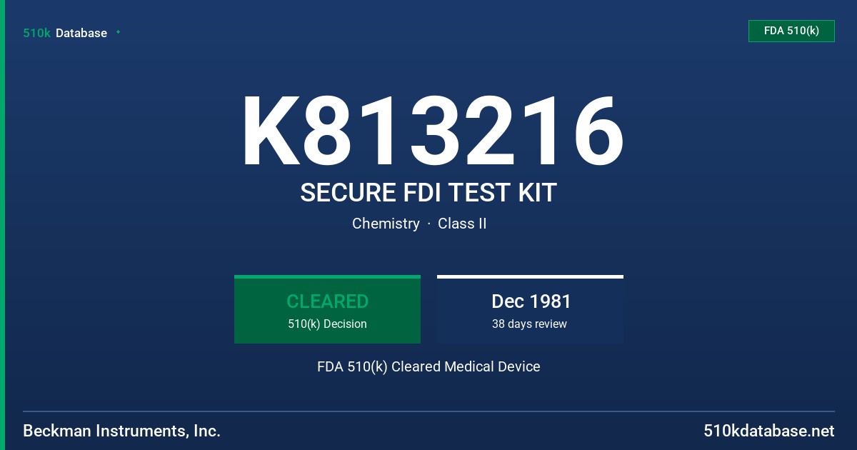 K813216 SECURE FDI TEST KIT FDA 510(k) Cleared Medical Device