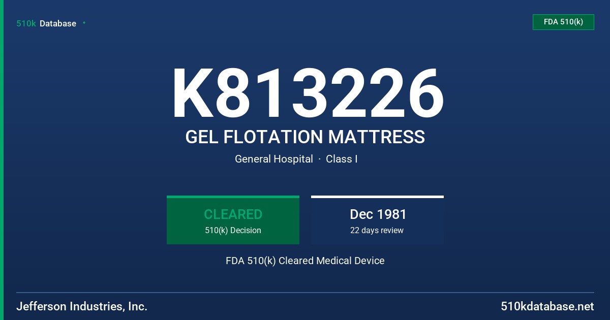 K813226 GEL FLOTATION MATTRESS FDA 510(k) Cleared Medical Device