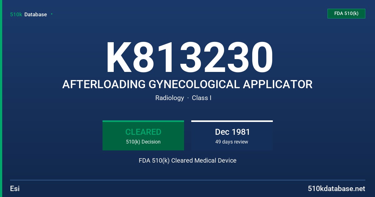 K813230 AFTERLOADING GYNECOLOGICAL APPLICATOR FDA 510(k) Cleared Medical Device