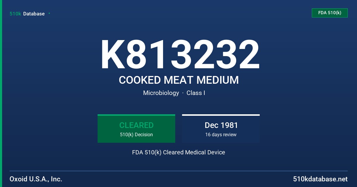 K813232 COOKED MEAT MEDIUM FDA 510(k) Cleared Medical Device