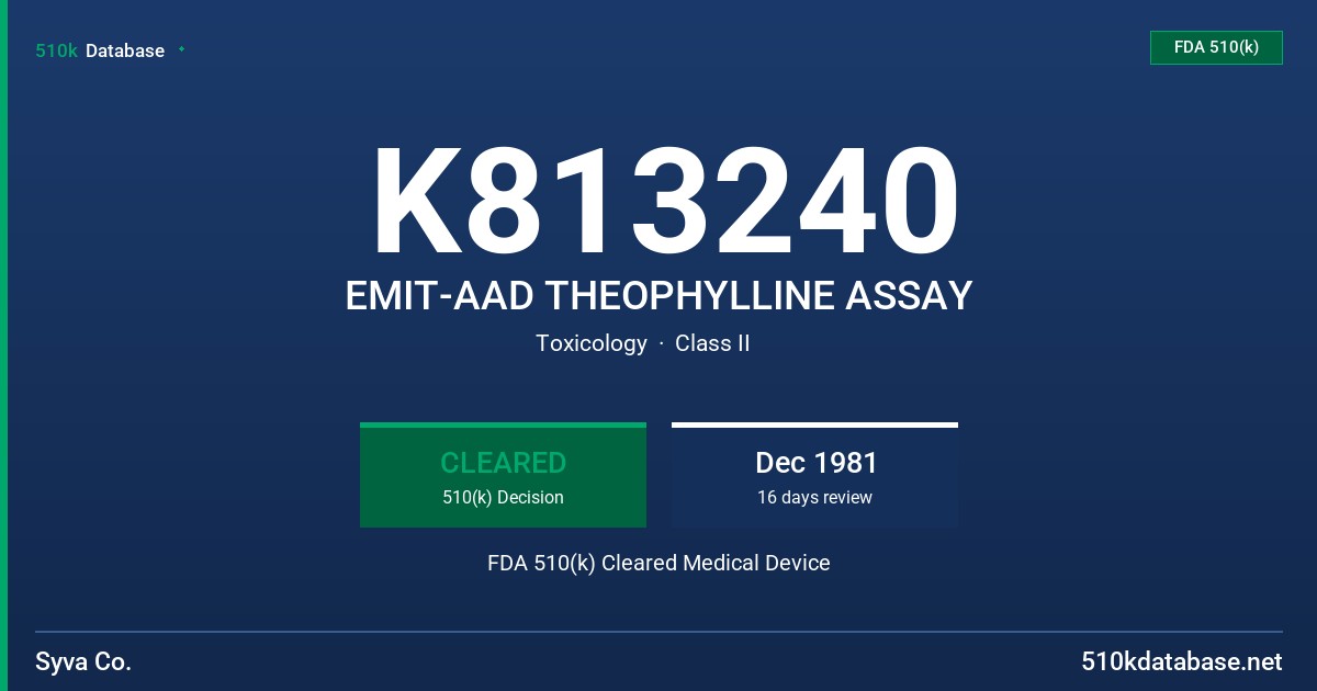 K813240 EMIT-AAD THEOPHYLLINE ASSAY FDA 510(k) Cleared Medical Device
