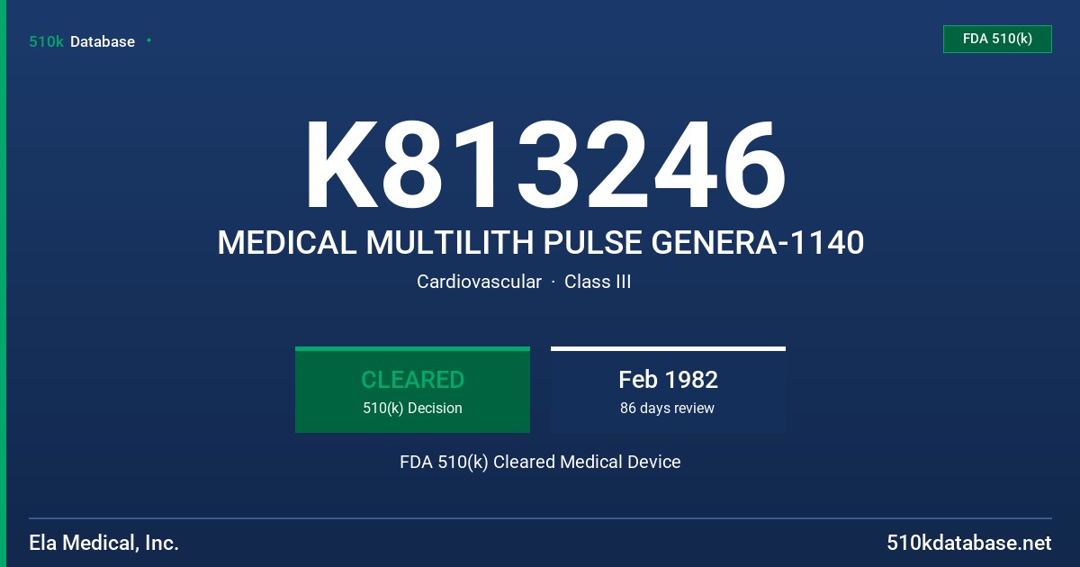 K813246 MEDICAL MULTILITH PULSE GENERA-1140 FDA 510(k) Cleared Medical Device