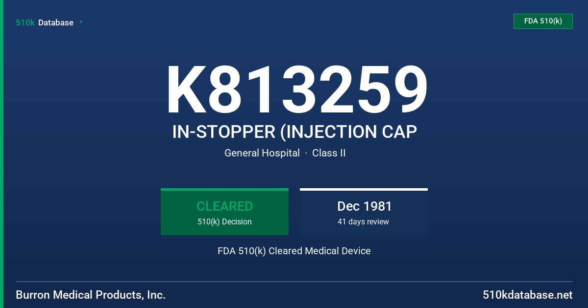 K813259 IN-STOPPER (INJECTION CAP FDA 510(k) Cleared Medical Device