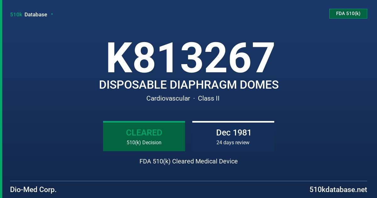 K813267 DISPOSABLE DIAPHRAGM DOMES FDA 510(k) Cleared Medical Device