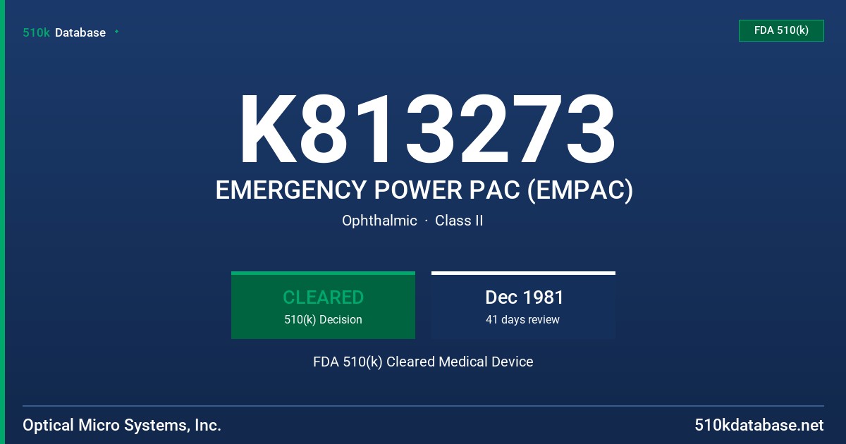 K813273 EMERGENCY POWER PAC (EMPAC) FDA 510(k) Cleared Medical Device