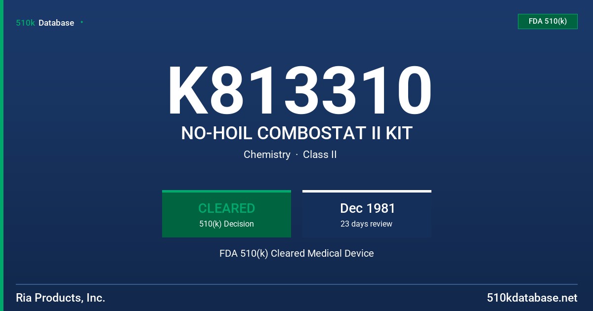 K813310 NO-HOIL COMBOSTAT II KIT FDA 510(k) Cleared Medical Device