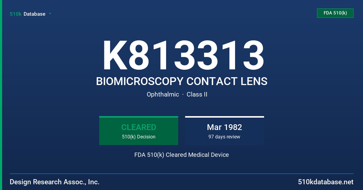 K813313 BIOMICROSCOPY CONTACT LENS FDA 510(k) Cleared Medical Device