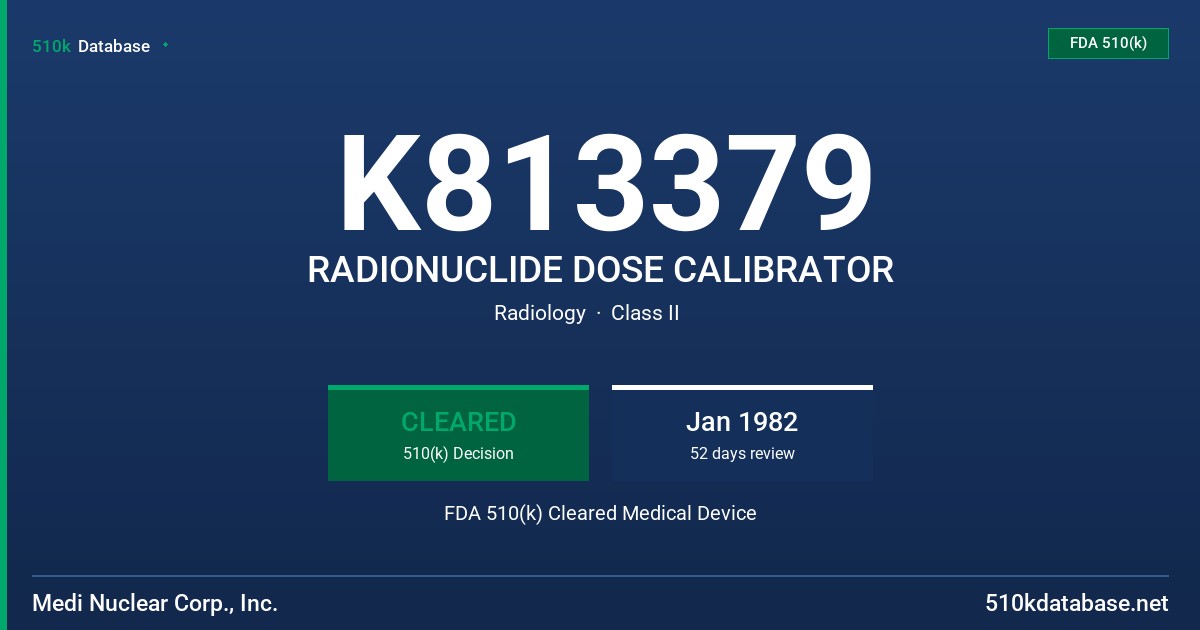 K813379 RADIONUCLIDE DOSE CALIBRATOR FDA 510(k) Cleared Medical Device